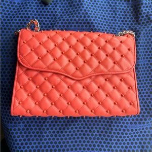 Rebecca Minkoff Quilter leather affair with enamel studs, new unused,Coral color
